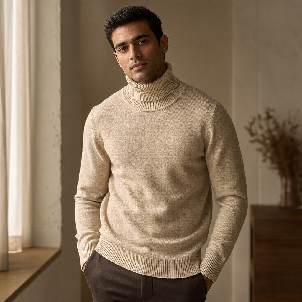 Ellis Merino Turtleneck Khaki – Styled Editorial Shot