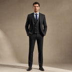 Herringbone Suit Three Piece in Black – Tarlano Premium Menswear