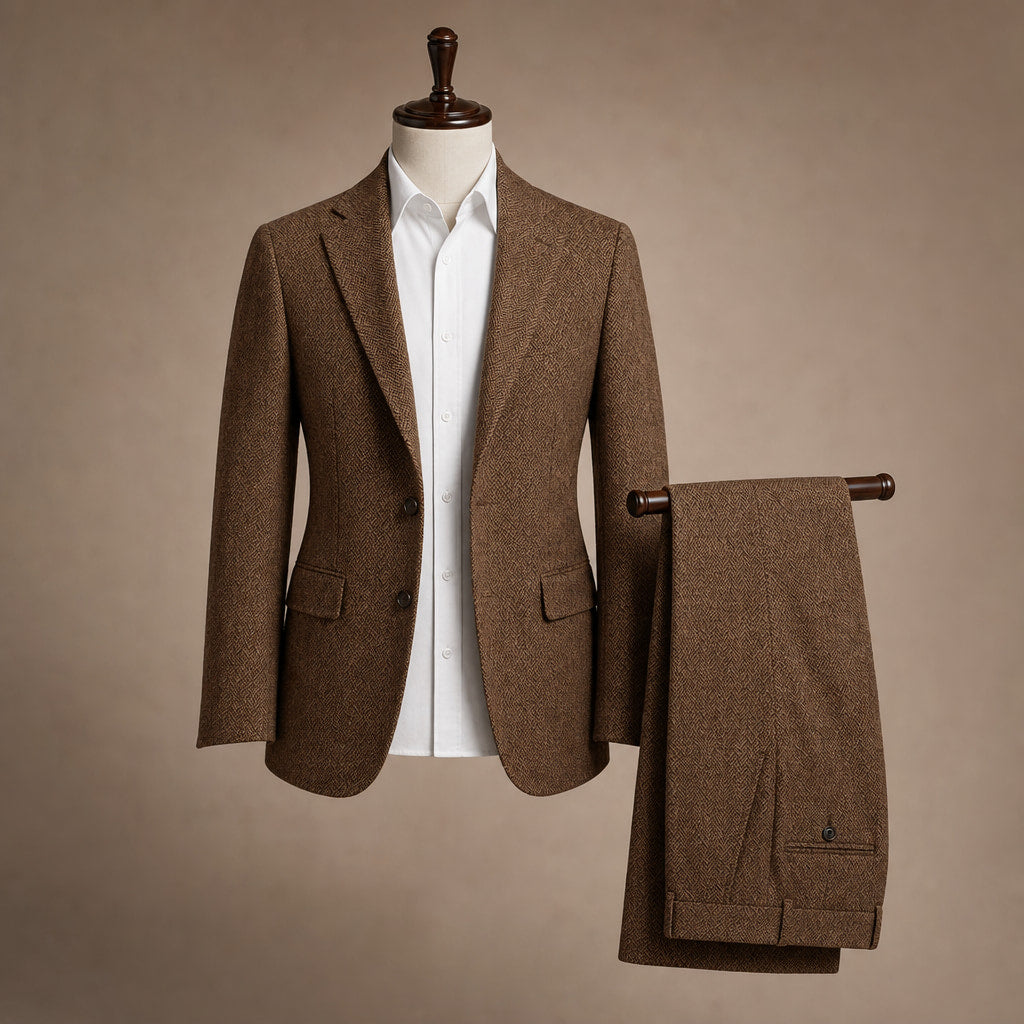 Herringbone Suit Three Piece Brown – Product Photo