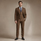 Herringbone Suit Three Piece in Brown – Tarlano Premium Menswear