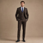 Herringbone Suit Three Piece in Coffee – Tarlano Premium Menswear