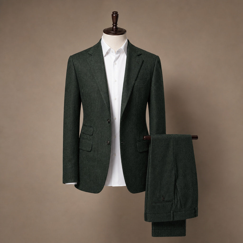 Herringbone Suit Three Piece Dark Green – Product Photo