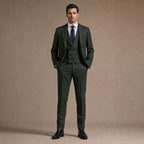 Herringbone Suit Three Piece in Dark Green – Tarlano Premium Menswear
