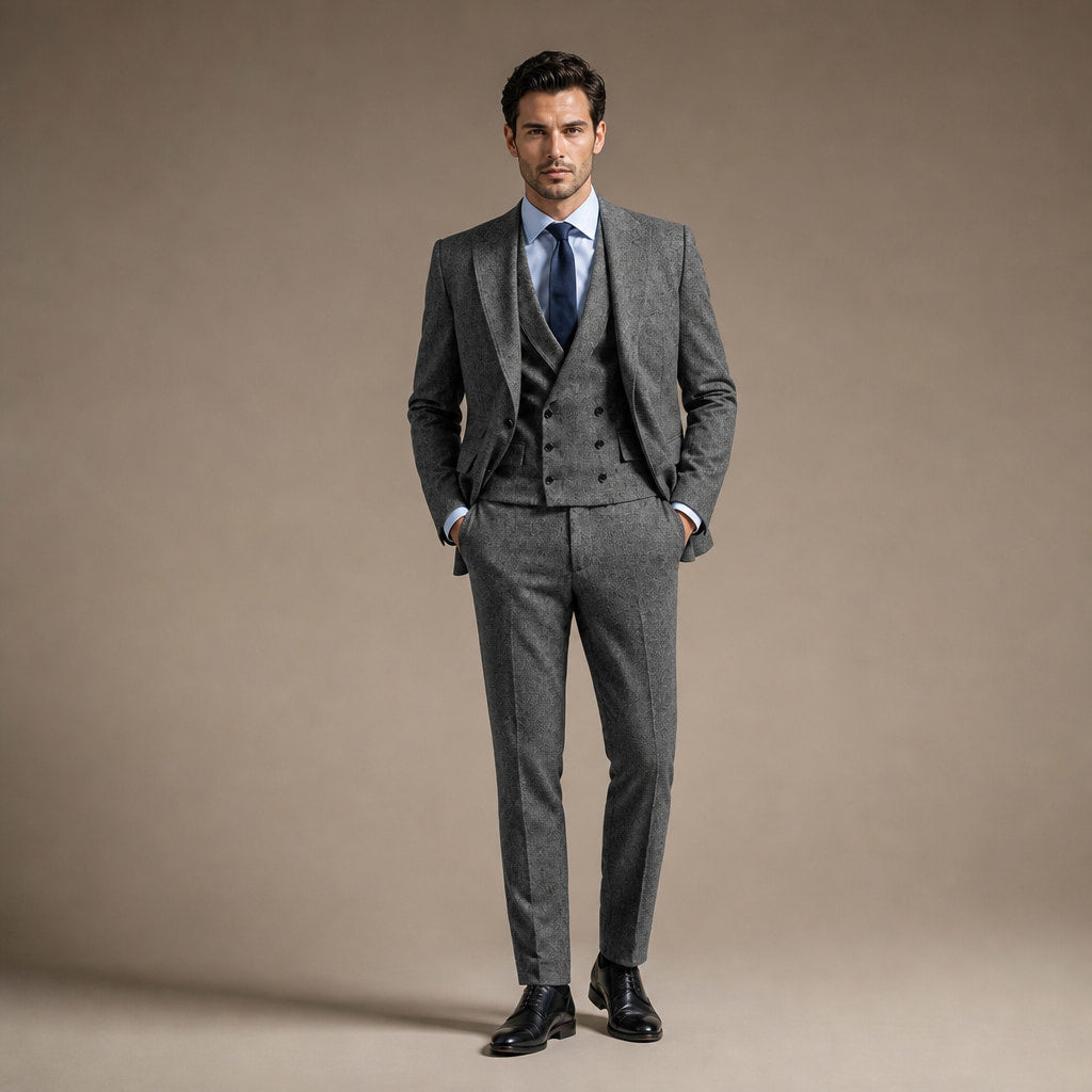 Herringbone Suit Three Piece in Dark Grey – Tarlano Premium Menswear