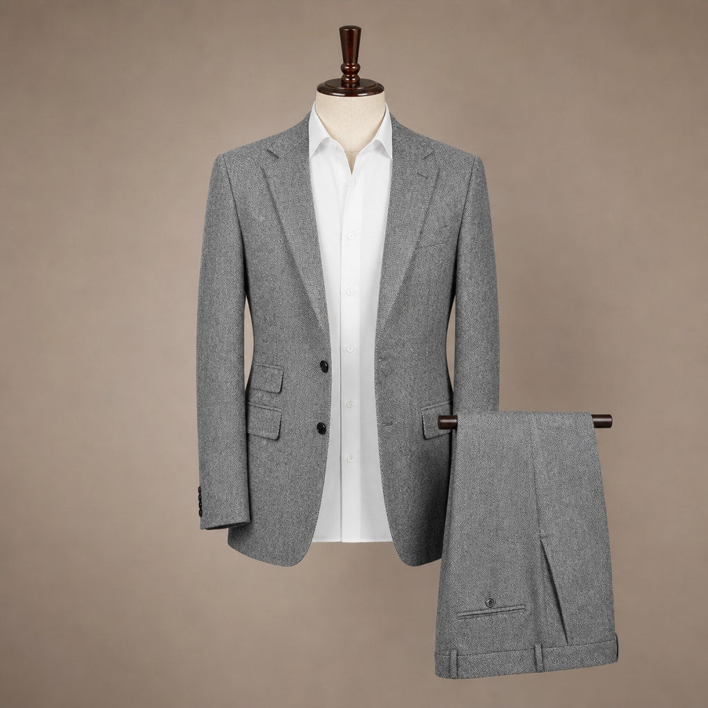 Herringbone Suit Three Piece Grey – Product Photo