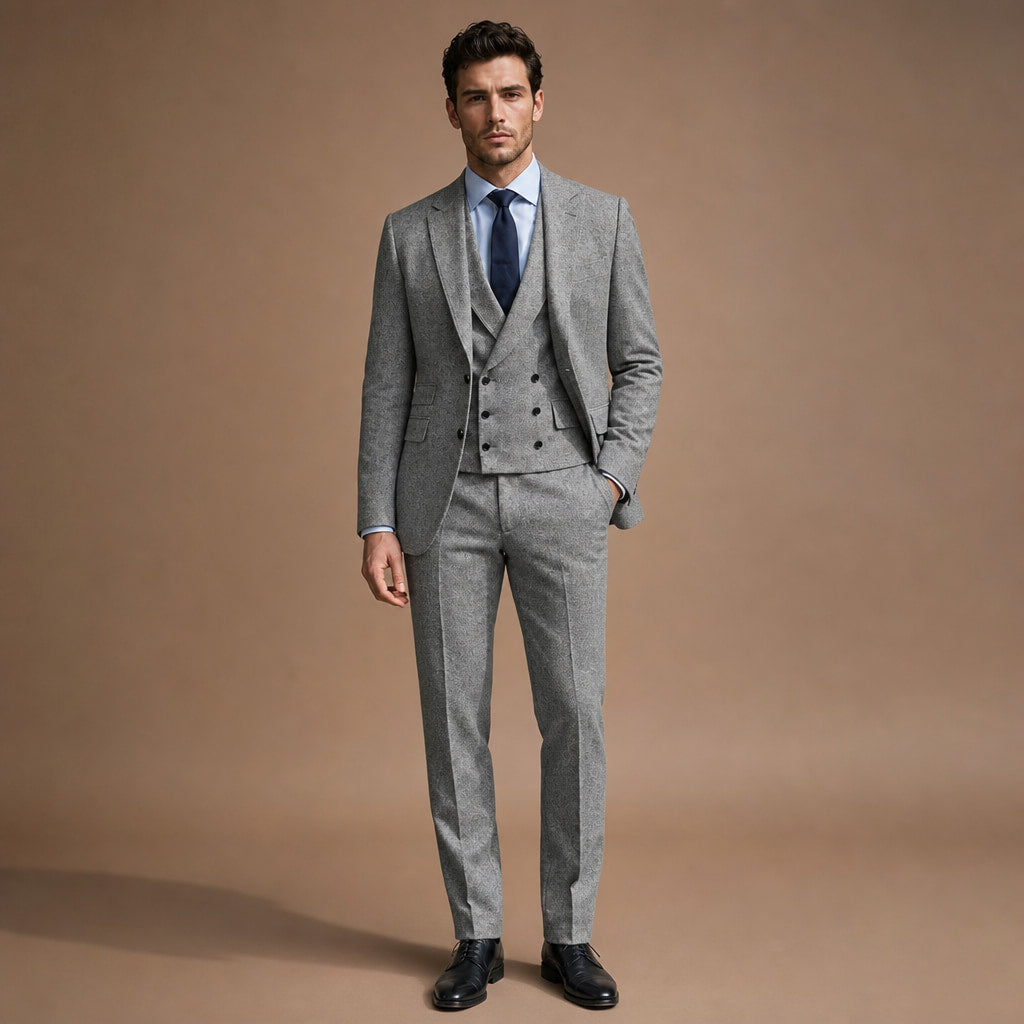 Herringbone Suit Three Piece in Grey – Tarlano Premium Menswear