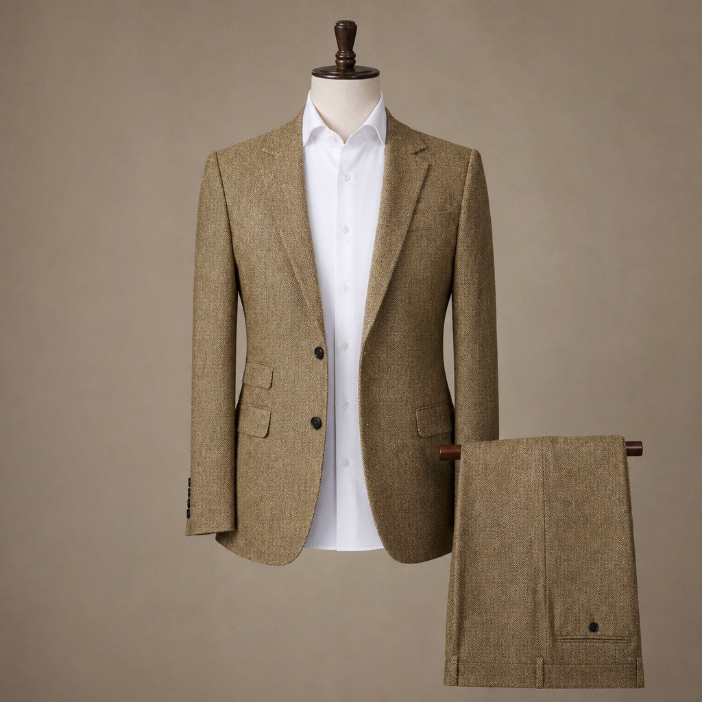 Herringbone Suit Three Piece Khaki – Product Photo