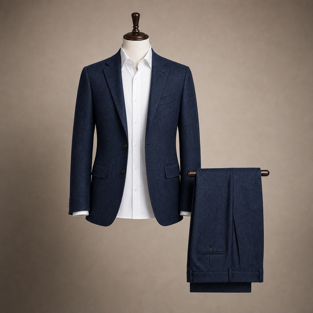 Herringbone Suit Three Piece Navy – Product Photo