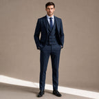 Herringbone Suit Three Piece in Navy – Tarlano Premium Menswear