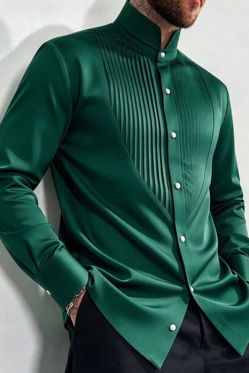 Elvane | Pleated Bib Shirt Band Collar – Product Photo