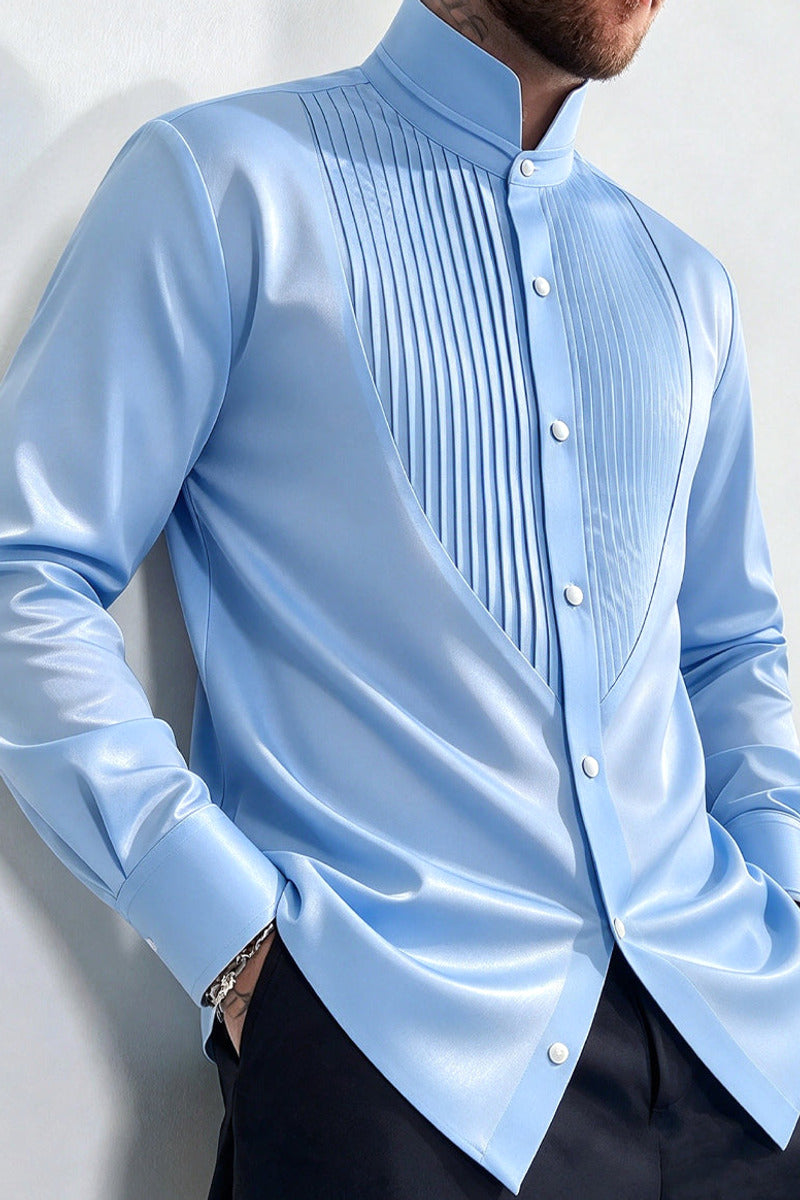 Elvane | Pleated Bib Shirt Band Collar – Product Photo