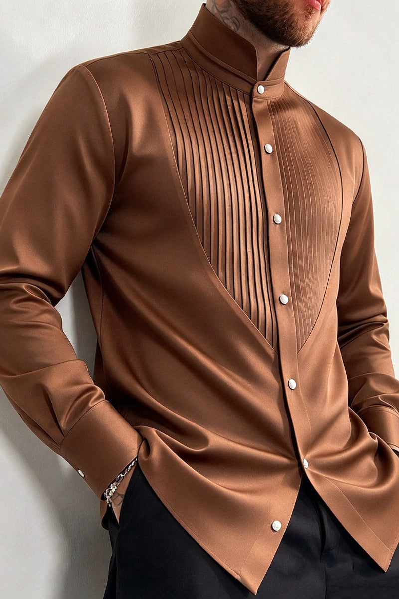 Elvane | Pleated Bib Shirt Band Collar – Product Photo