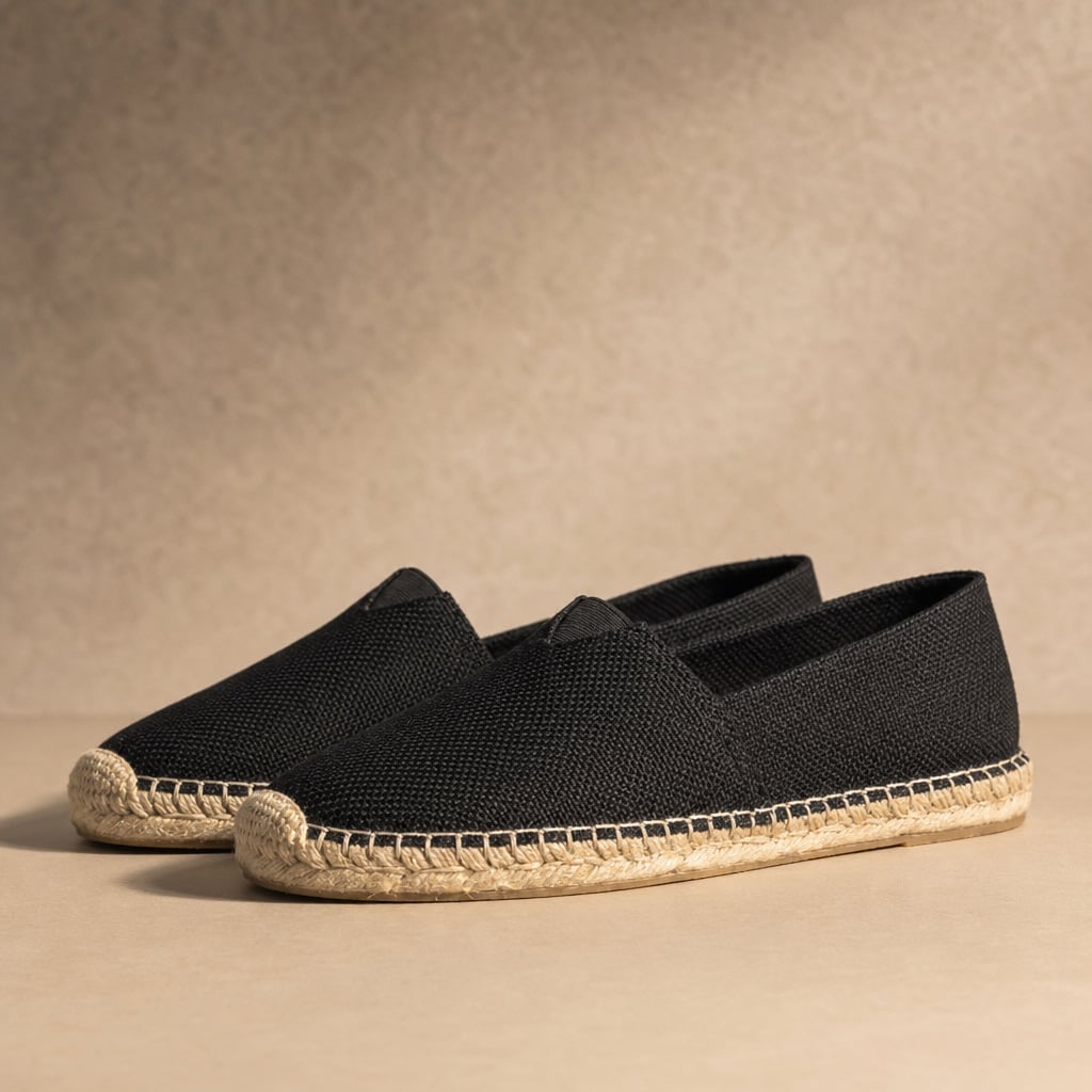 Espadrilles Men Jute Sole Slip-On Orthopedic Cushioned Black – Product Photo