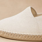Espadrilles Men Jute Sole Slip-On Orthopedic Cushioned White – Fabric and Detail Close-Up