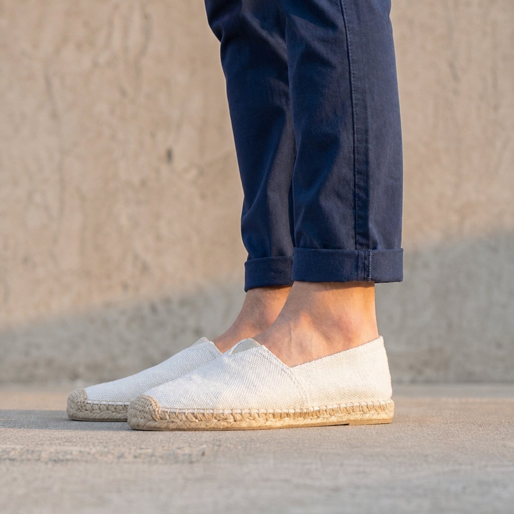 Espadrilles Men Jute Sole Slip-On Orthopedic Cushioned in White – Tarlano Premium Menswear