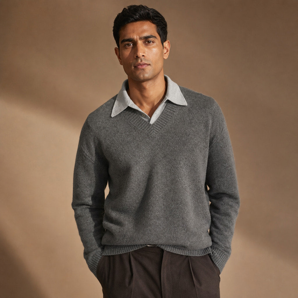 Eton Layered V-Neck Gray – Product Photo