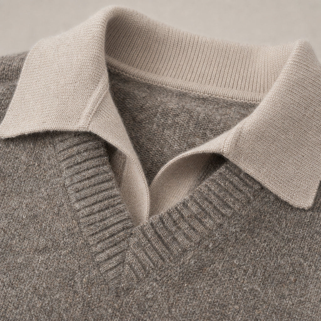 Eton Layered V-Neck Taupe – Fabric and Detail Close-Up
