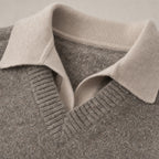 Eton Layered V-Neck Taupe – Fabric and Detail Close-Up