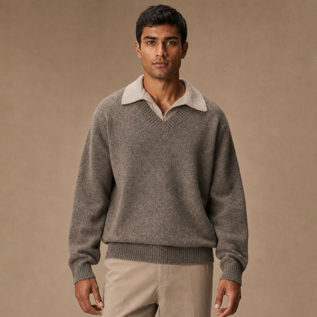 Eton Layered V-Neck in Taupe – Tarlano Premium Menswear