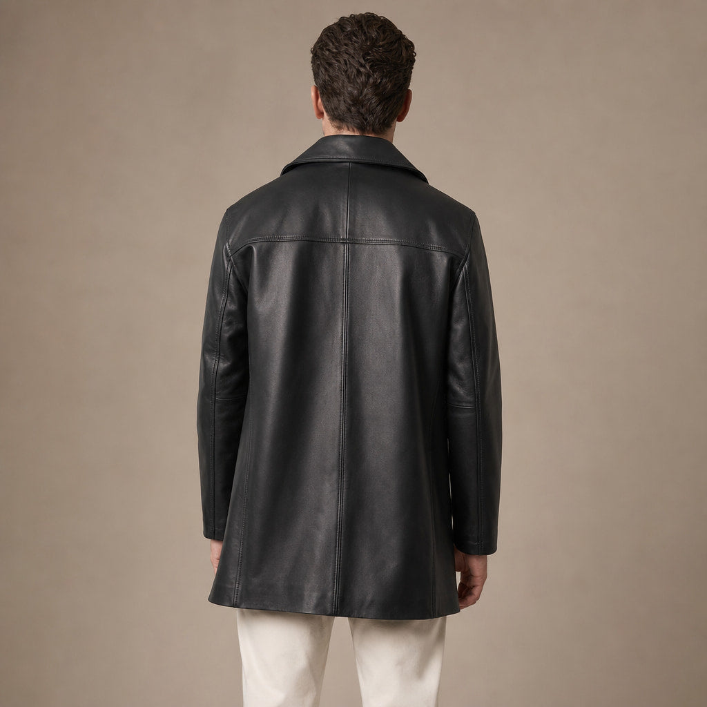 Ezric Black Single-Breasted Leather Coat For Men Black – Full Look