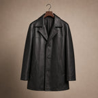 Ezric Black Single-Breasted Leather Coat For Men Black – Product Photo