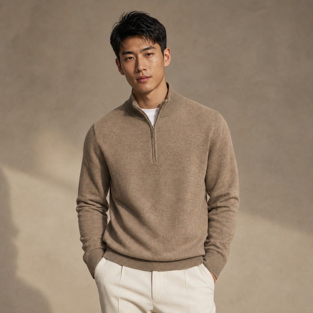 Fairfax Wool-Blend Quarter-Zip Camel – Product Photo