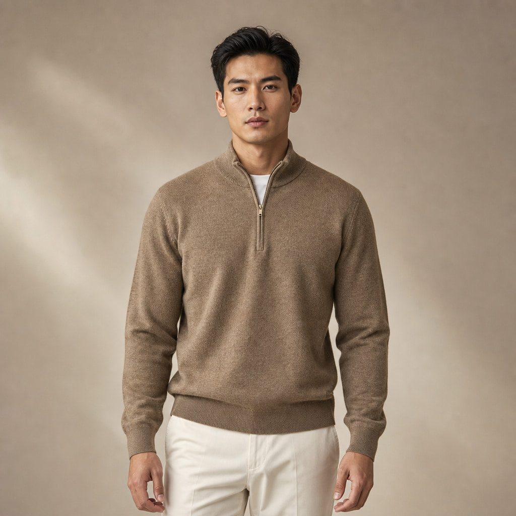 Fairfax Wool-Blend Quarter-Zip in Camel – Tarlano Premium Menswear