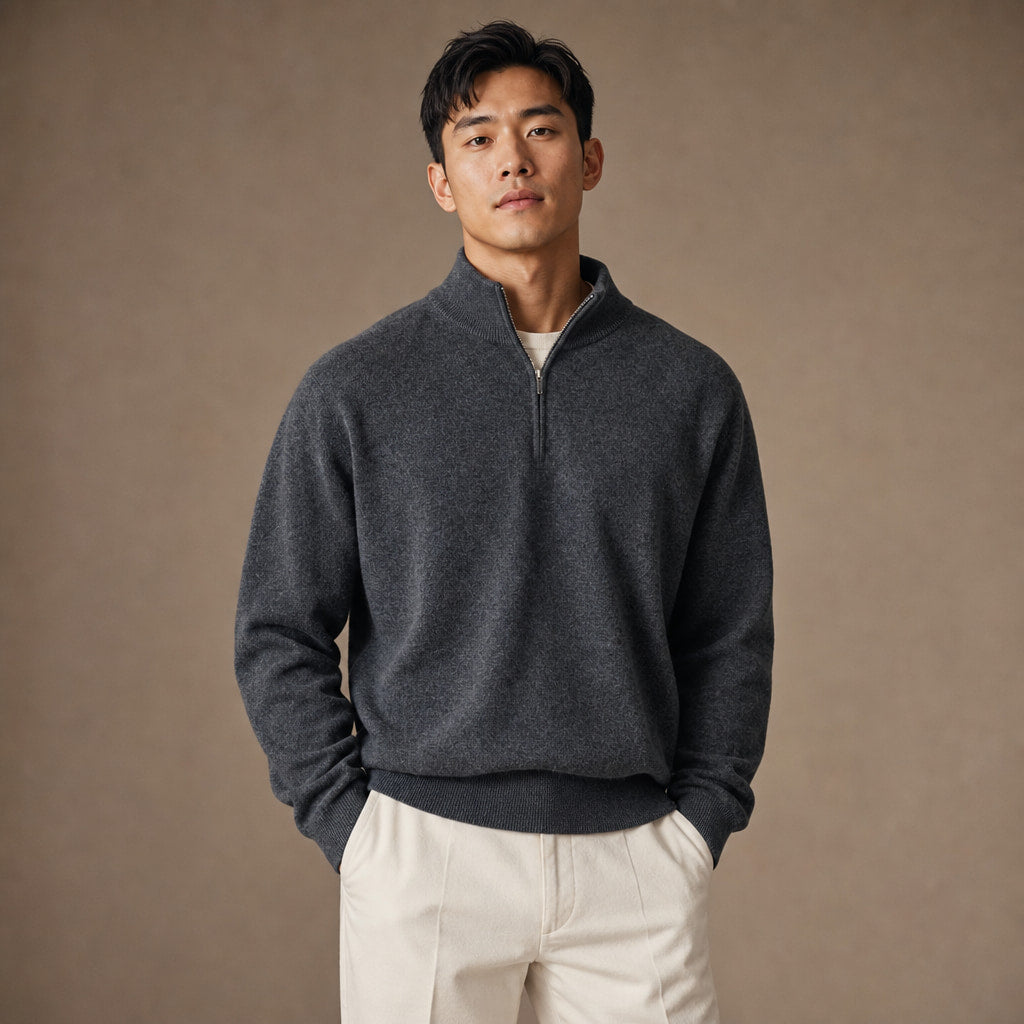 Fairfax Wool-Blend Quarter-Zip Charcoal – Product Photo