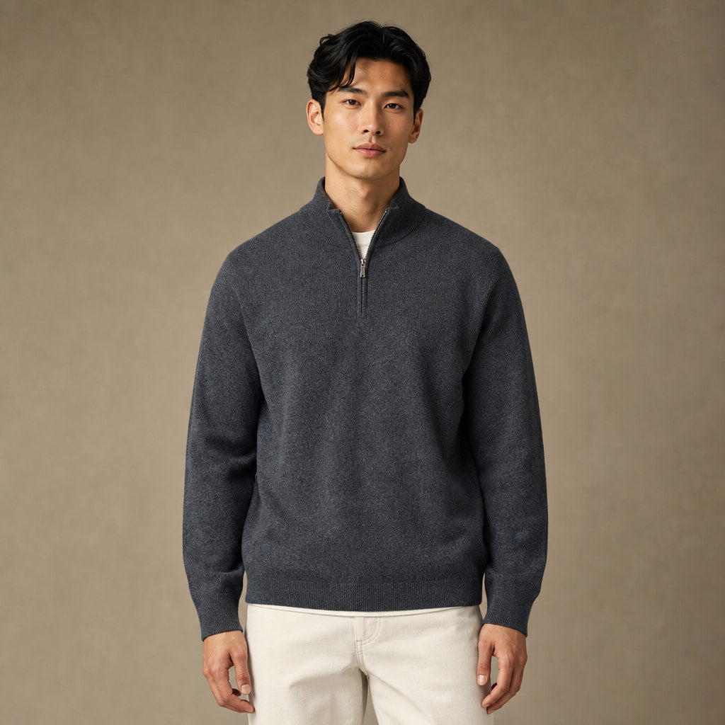 Fairfax Wool-Blend Quarter-Zip in Charcoal – Tarlano Premium Menswear