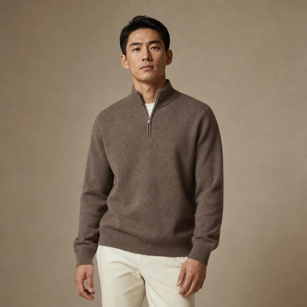 Fairfax Wool-Blend Quarter-Zip in Taupe – Tarlano Premium Menswear