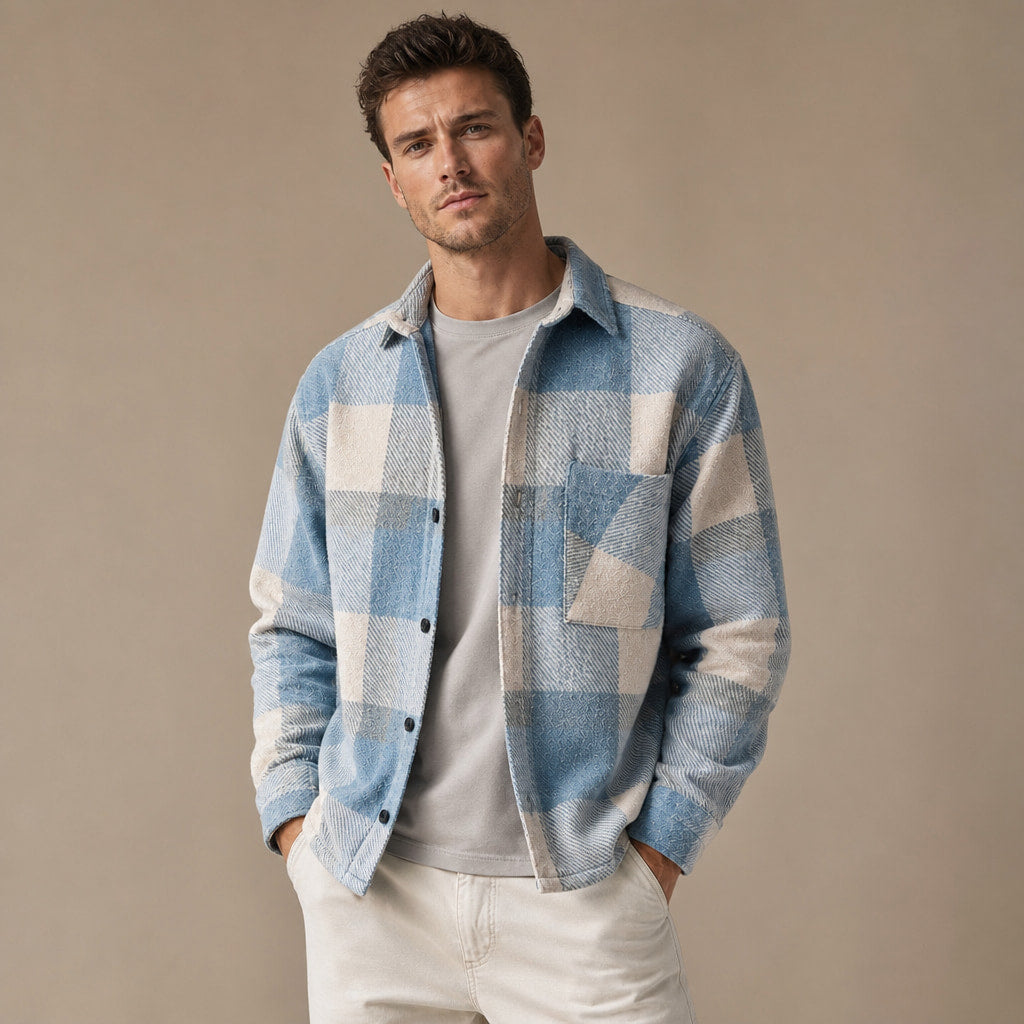 Plaid Flannel Overshirt Relaxed Fit Blue – Product Photo