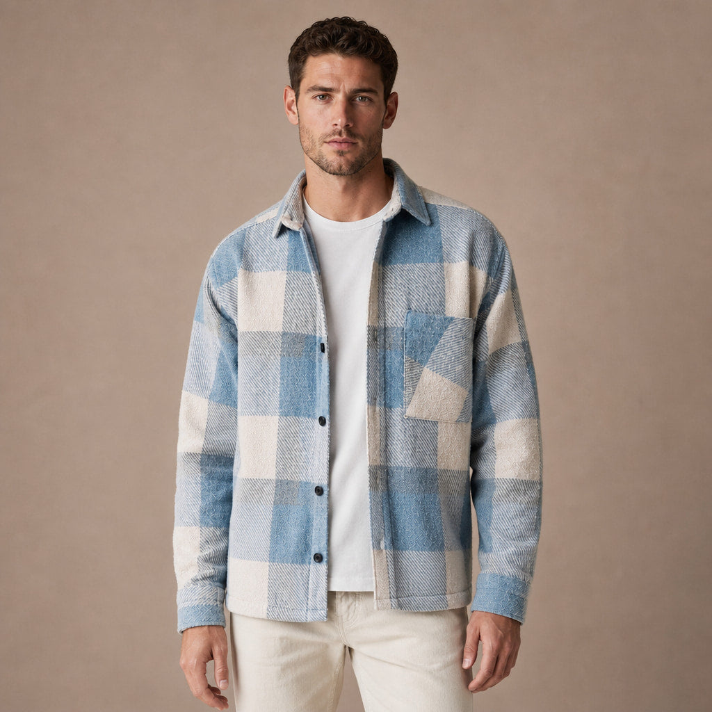 Plaid Flannel Overshirt Relaxed Fit in Blue – Tarlano Premium Menswear