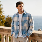 Plaid Flannel Overshirt Relaxed Fit Blue – Styled Editorial Shot