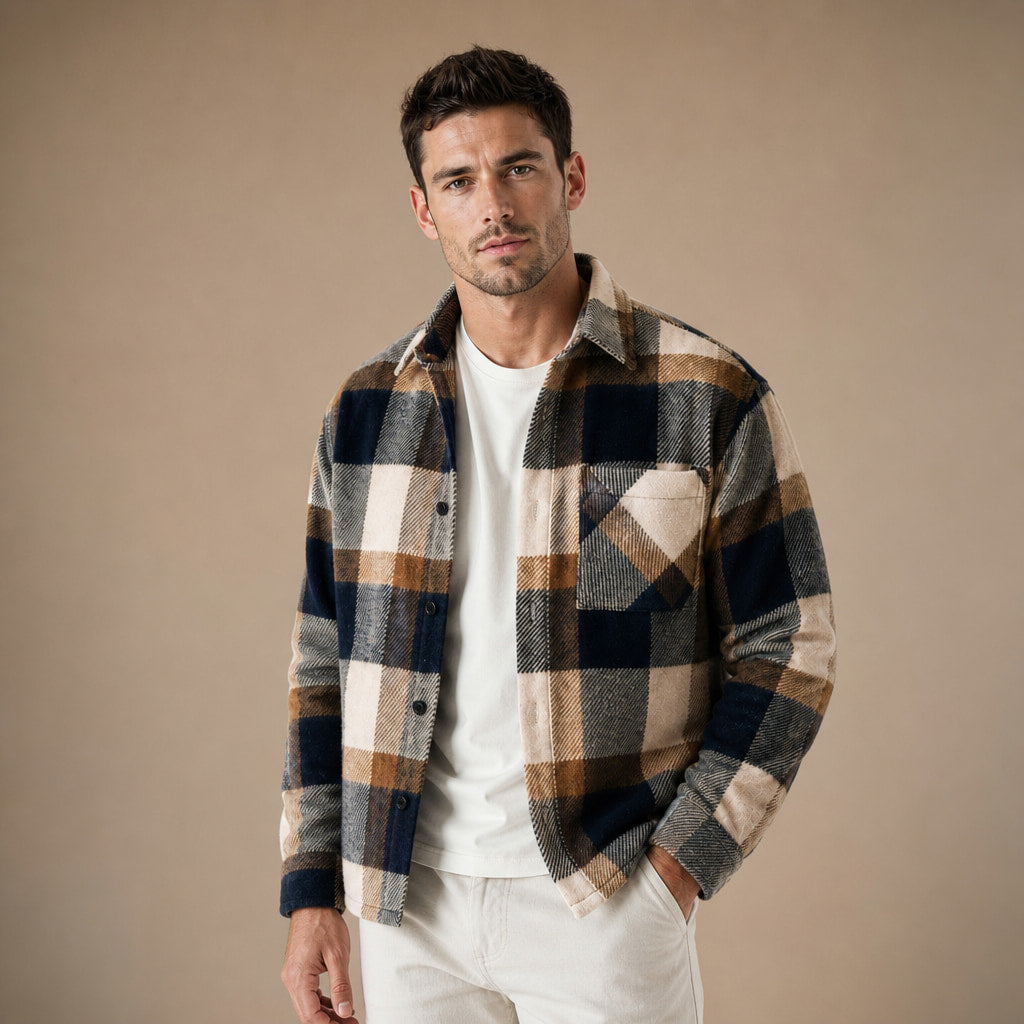 Plaid Flannel Overshirt Relaxed Fit Brown – Product Photo