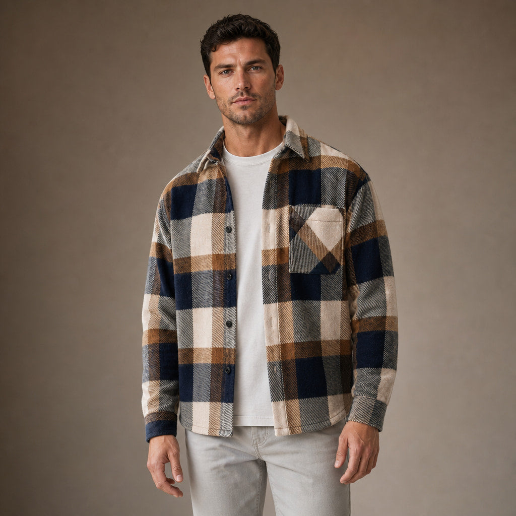 Plaid Flannel Overshirt Relaxed Fit in Brown – Tarlano Premium Menswear