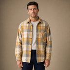 Plaid Flannel Overshirt Relaxed Fit in Yellow – Tarlano Premium Menswear