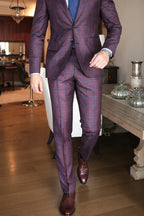 Ferrand | Windowpane Plaid Suit Single Breasted Burgundy – Styled Editorial Shot