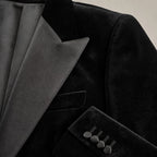 Blazer Half Lined Tailored Fit Black – Fabric and Detail Close-Up