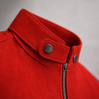 Flare Red Suede Leather Biker Style Jacket For Men Red – Fabric and Detail Close-Up