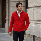 Flare Red Suede Leather Biker Style Jacket For Men Red – Styled Editorial Shot