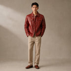 Geralt Red Leather Trucker Jacket For Men Red – Full Look
