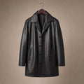 Grandeur Black Leather Pea Coat For Men Black – Product Photo