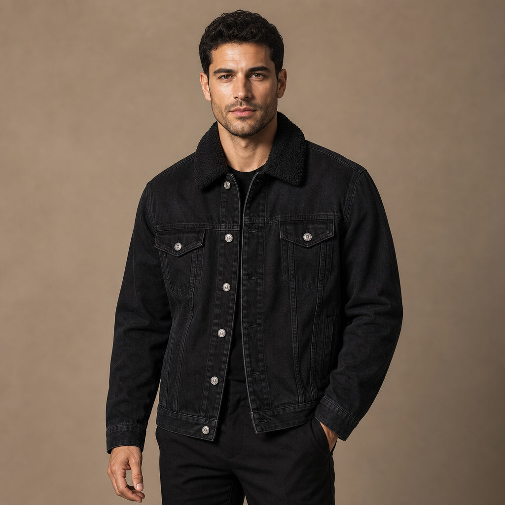 Hackney Sherpa Denim Jacket Black – Product Photo