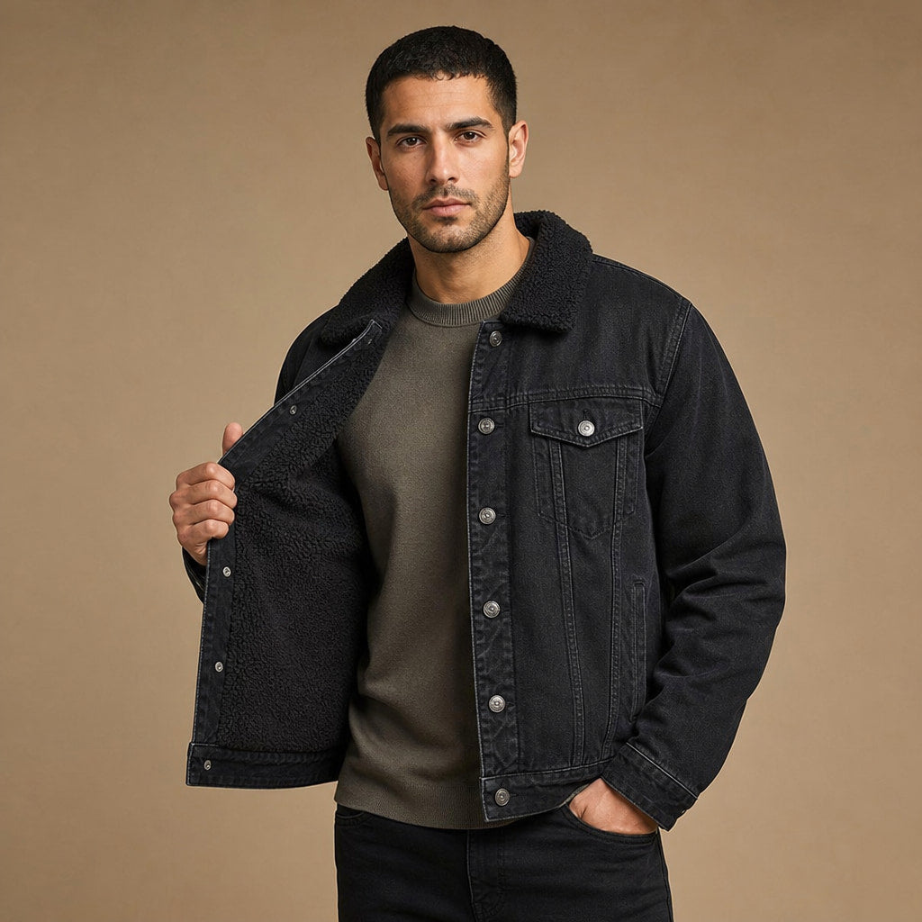 Hackney Sherpa Denim Jacket in Black – Tarlano Premium Menswear