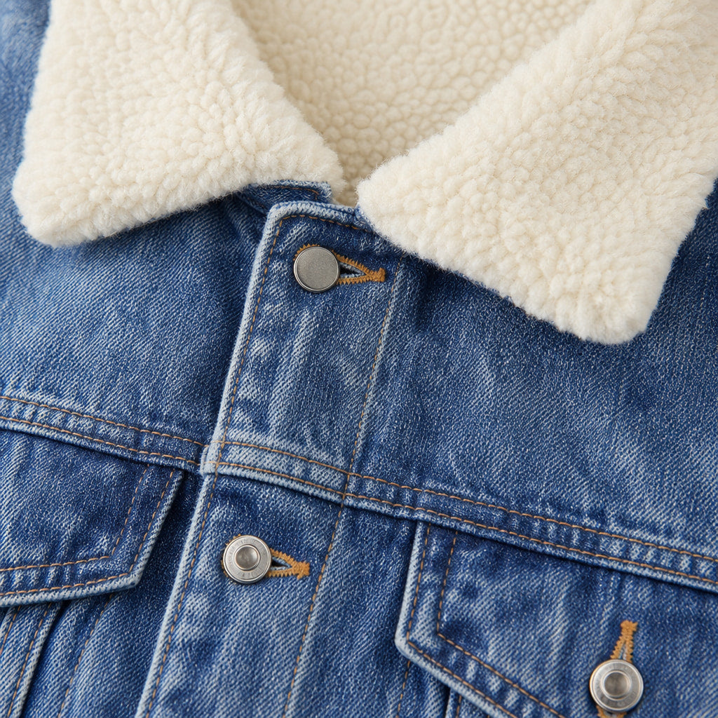 Hackney Sherpa Denim Jacket Blue – Fabric and Detail Close-Up