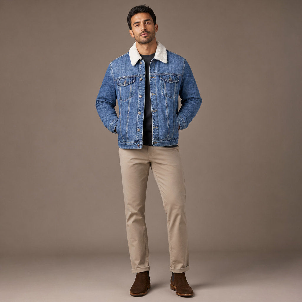 Hackney Sherpa Denim Jacket Blue – Full Look