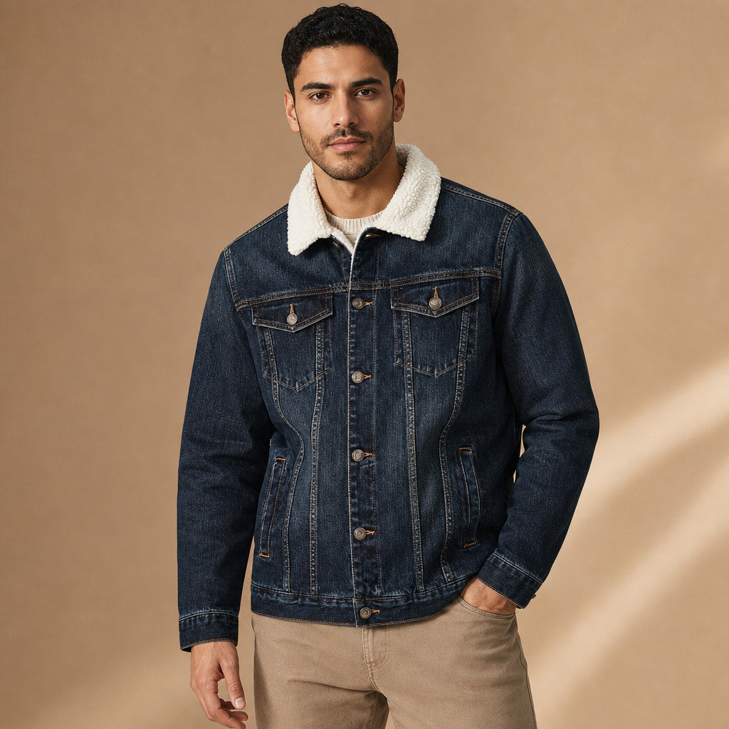 Hackney Sherpa Denim Jacket Midnight Navy – Product Photo