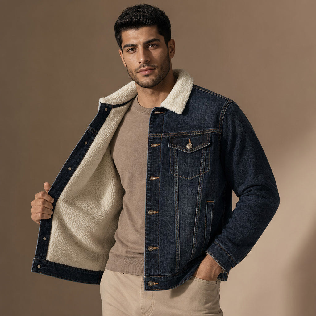 Hackney Sherpa Denim Jacket in Midnight Navy – Tarlano Premium Menswear