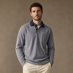 Long Sleeve Polo Shirt Ribbed Texture Gray – Product Photo