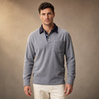 Long Sleeve Polo Shirt Ribbed Texture in Gray – Tarlano Premium Menswear